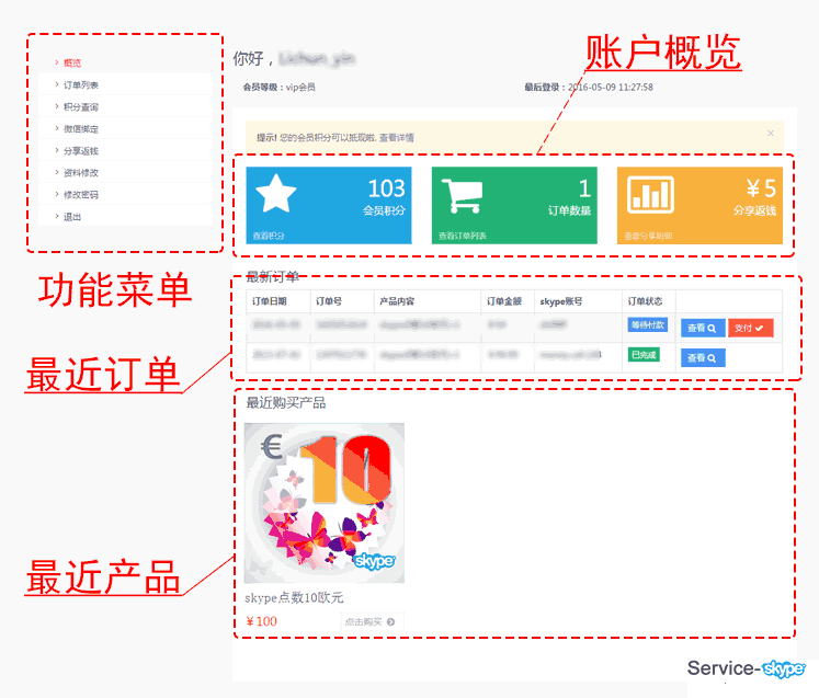 skype會員中心概覽